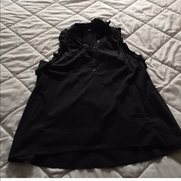 BCBGMaxAzria Tops - BCBG Max Azria Black Sleeveless Medium Ruffle Trim Dress Top